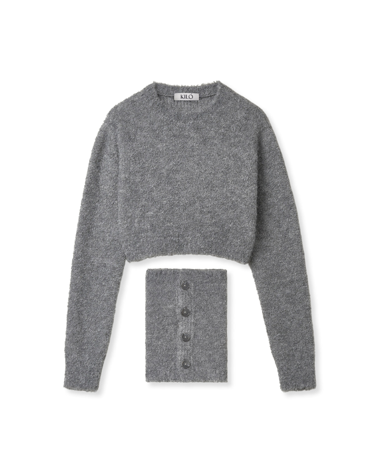 CROPPED BOUCLE KNIT TOP (LIGHT GRAY)